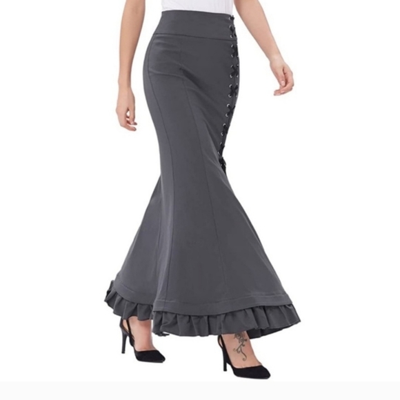 Vivien Fishtail Victorian Steampunk Mermaid Ruffle Corset Lace Skirt - Picture 7 of 7
